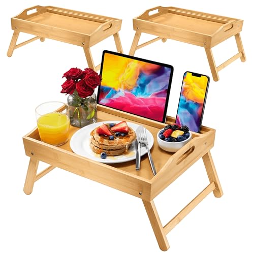 Bed Table Tray with Folding Legs, (2 Pack) Laptop Holder and Handles - Breakfast Tray Bamboo Bed Tray for Eating, Sofa, Bed, Food Trays for Eating on Couch, Snacking and Working by HOME IT - Image 8