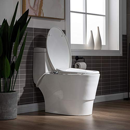 Woodbridge One Piece 1.1Gpf/1.6 Gpf Dual Flush Elongated Toilet With Non-Electric Bidet Seat In White #TOP2
