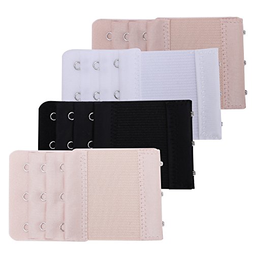 Senkary 8 Pcs Bra Extender 2 Hooks/ 3 Hooks Elastic Bra Extension Strap, 3 Rows, 4 Colors