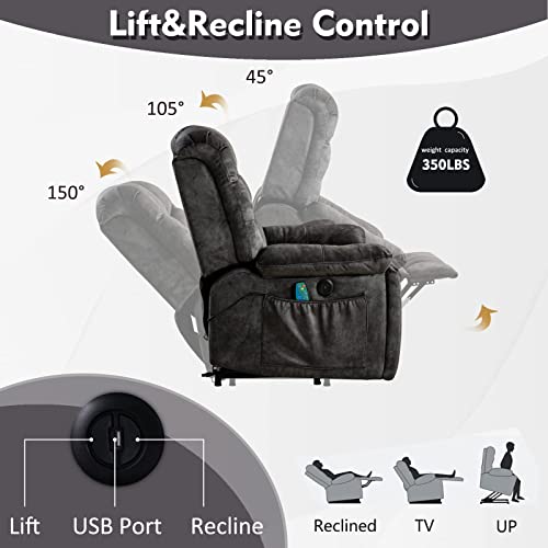 Canmov Large Power Lift Recliner Chairs With Massage And Heat For Elderly, Heavy Duty And Safety Motion Reclining Mechanism Electric Wide Recliners With Usb Ports, 2 Concealed Cup Holders, Dark Grey #TOP3
