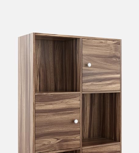 Image of Rustic Semi-Open Book Shelf | Engineered Wood | 8 Shelves | Asian Walnut Finish | Matte | Free Standing | Study & Home Office | Knock Down | 3-Year Warranty