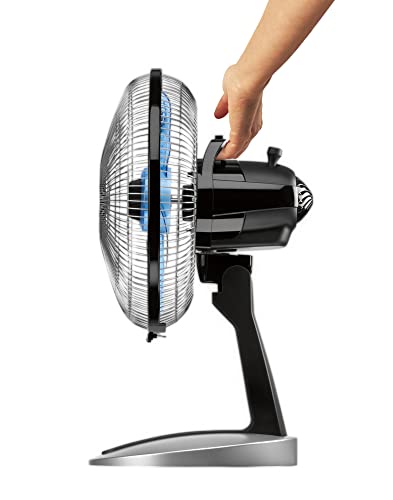 Bathindian 12'' Turbo Silence Extreme Electronic Table Fan, Top Carrying Handle,Compact Remote Control, 5 Speed Settings, Suitable For Bedroom, Living Room, Etc, Black #TOP6