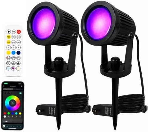 Spotlight for Yard,LED Spotlight 10W RGB Spotlight Outdoor with US Plug and Remote Control ,12V Dimmable Colored Spotlights,Waterproof Outdoor RGB Pool Lights for Decoration(2Pack)