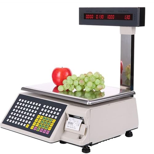 LYDZUSDP Label Printing Scales Digital Barcode Weighing Scales with Label and Receipt Printer,Back Front Dual Display,71 Shortcut Keys for Supermarket/Retail Store(15kg/5g)