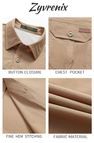Zyvrenix Men's Outdoor Short Sleeve Button Down Shirts with Pocket Khaki L - image 5