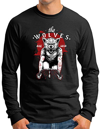 T-shirt manches longues cyclisme OM3 loup pleine lune noir