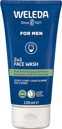 Image of Weleda 2-in1 Face Wash for Men, Face & Beard, Mens Gentle Deep Pore Cleansing, Balance Oily Skin, Natural, Vegan, 100ml