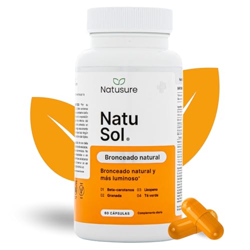 Natusure - NatuSol | Pastillas Acelerador del Bronceado con Betacaroteno + Licopeno + Vitaminas C, D y E | Acelerador Bronceado Pastillas | Pastillas para el Sol | Acelerador Bronceado Pastillas