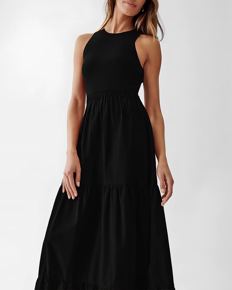 BTFBM Women Sleeveless Summer Dresses Wedding Guest Maxi Dresses Ribbed Knit Tops and Polyester Skirt with Pockets - Image 7