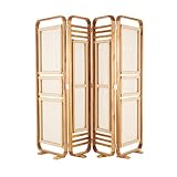 Deco 79 Teak Wood Handmade Foldable Partition 4 Panel Room Divider Screen with Woven Rattan Panels, 79" x 7" x 70", Brown