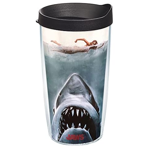 Tervis Universal Jaws Made in USA Double Walled Insulated Tumbler Cup Keeps Drinks Cold & Hot, 16oz, Clear Cover