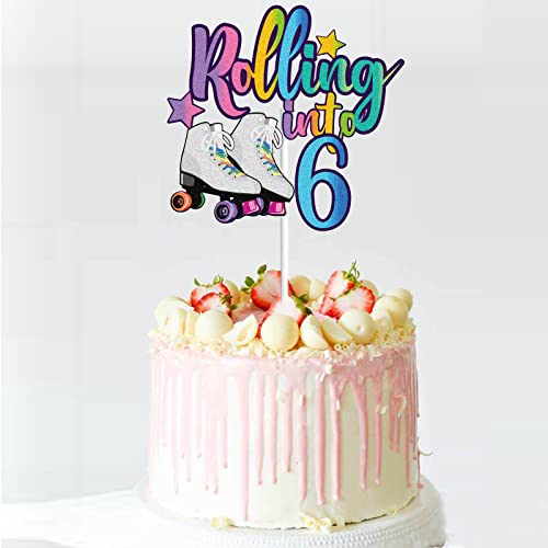 Keweya Rolling Into 6 Cake Topper Roller Skate Happy 6Th Birthday Cake Topper Girls Club Rolling 6 Six Years Old Supplies Girls Retro Colorful Hip Hop Theme Party Cake Decoration For Girls #TOP4