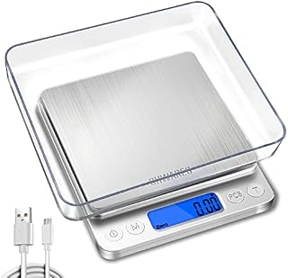 CHWARES Food Scale, Rechargeable Kitchen Scale with Trays 500g/0.01g, Tare Function Digital Scale Grams and Ounces, for Weight Loss, Dieting, Baking, Cooking, Meal Prep, Coffee, Jewelry, Silver