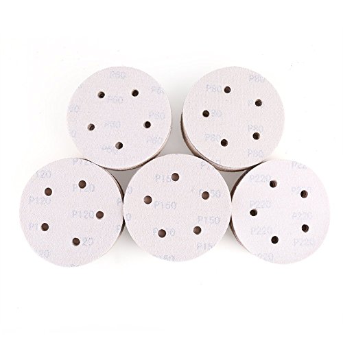 image for LotFancy 5 Inch 5 Hole Sanding Discs, 100PCS 60 80 120 180 220 Grit Sa