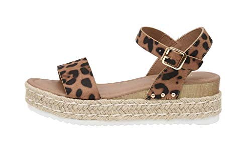 CUSHIONAIRE Melissa Espadrille Platform Sandals For Women with Adjustable Ankle Strap and Memory Foam Insole-Comfortable Womens Sandals for Summer, LEOPARD 6.5
