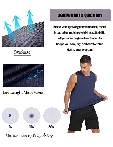 Amussiar Men's 3 Pack Workout Tank Tops Mesh Gym Sleeveless Dry Fit Bodybuilding Shirts Fitness Athletic Muscle Tee3