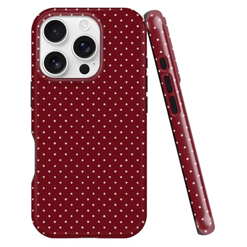 uCOLOR Compatible with iPhone 16 Pro 6.3" Case, Hybrid 2 Layer Hard Shell Silicone Protective Case Shockproof Design Slim Stylish Durable Phone Cover (Red Polka Dot, iPhone 16 Pro)