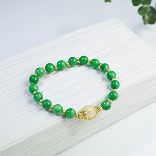 Green Jade Bracelet For Women, Handmade Stretch Elastic Bracelet Adjustable Natural Crystal Pink Round Stone Bead Bracelet For Girls Good Luck Gift Mid-Autumn Festival Thanksgiving Day Birthday,Green #TOP4