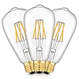 CRLight LED Edison Bulb 6W Dimmable 2700K Warm White 700LM, 60W Equivalent E26 Medium Base, ST21(ST64) Vintage LED Filament Bulbs, 360 Degrees Beam Angle, Pack of 3