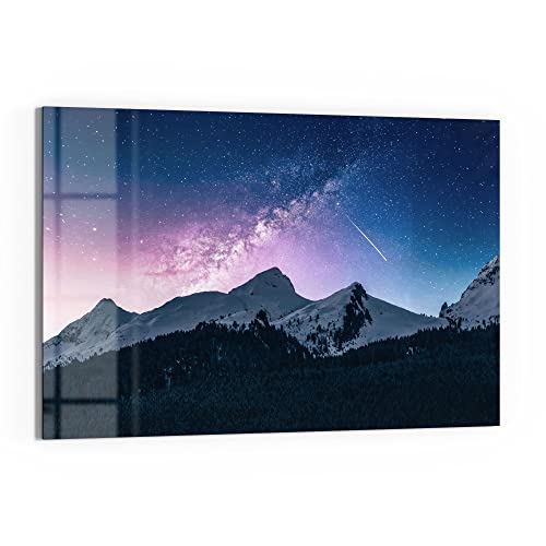 DEQORI Glas-Magnettafel | 90x60 cm groß | Motiv Nachthimmel in den Bergen | Memo-Board aus Glas | Magnetboard inkl. Magnete, Stift & Tuch für Küche & Büro | Tafel magnetisch & beschreibbar