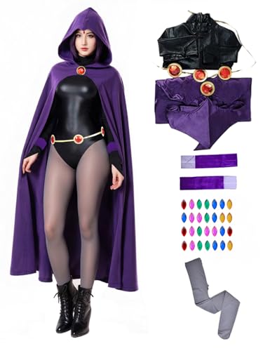 NDJLNZ 6PCS Women's Halloween Cosplay Costume Purple Cosplay Uniform Suit