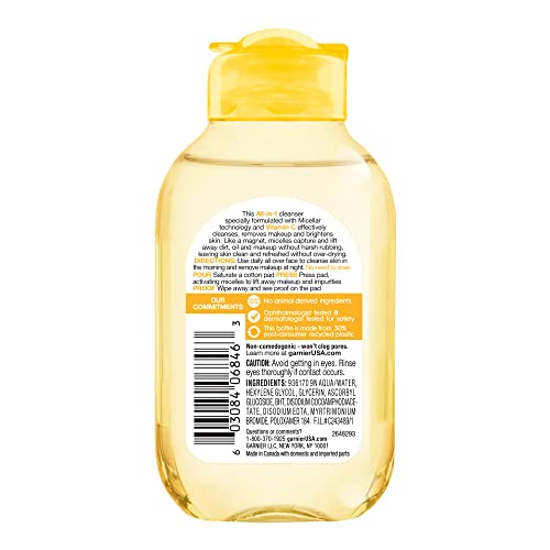 Image of Garnier, SkinActive Micellar Vitamin-C Cleansing Water, 3.4 Fl Oz
