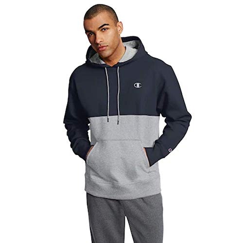 Champion Mens Graphic Powerblend Fleece Hood (X-Large, Colorblock Navy/Oxford Grey)