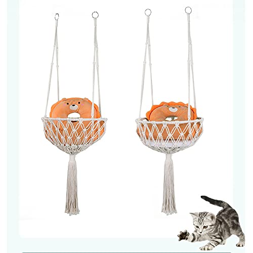 Katlyagin Cama de Gato Colgante de Macramé Con Borlas, Hamaca y Percha de Ventana Tejida A Mano, Columpio Bohemio Con Cojín para Gatos de Interior - imagen 7