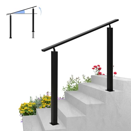 OVLRIJP Garde Corps Exterieur, Rampe Escalier Extérieur en Métal, Angle Réglable, Main Courante pour Escalier pour 3 Marches, Vérandas, Jardins, 1m Long, 0,87m Haut (Noir, 100cm)
