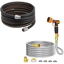 Giraffe Tools Garden Hose 50ft x 5/8", 304 Stainless Steel Metal Water Hose with Garden Hose 30ft x 5/8", Custom Length, Heavy Duty, No Kink, Flexible