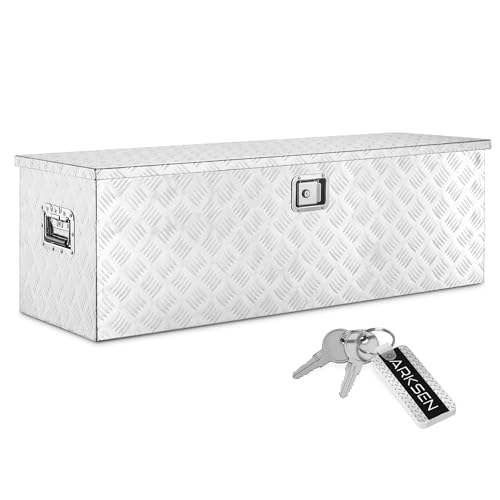 ARKSEN 49" Heavy Duty Aluminum Truck Bed Tool Box, 5-Bar Tread Plate Pickup Truck Storage Toolbox with Side Handles, Lock & 2 Keys, Weather Resistant