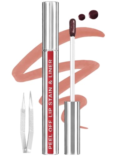 Image of Lip Stain Peel Off Lip Liner Stain with Tweezer, Long Lasting Matte Lip Tint Tattoo, Highly Pigmented Color Lip Makeup, Waterproof Lipstick, Transfer-proof Lipstain for Women, Nude