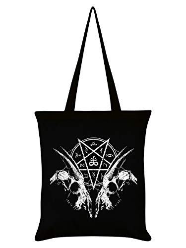 Grindstore Goat Skull Pentagram Tote Bag Black 38x42cm
