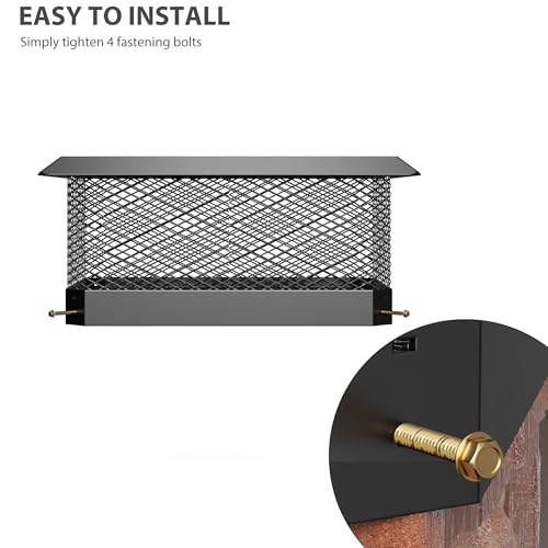 Chapeau de cheminée robuste 14" en acier noir avec grille fine de protection