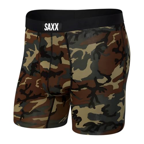 Saxx Men's Underwear Herrenunterwäsche - Vibe Super Weich Boxershorts mit integrierter Pouch TM Unterstützung – Unterwäsche für Herren, Woodland Camo, Klein