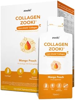 Zooki® Marine Liquid Collagen Sachets | Hydrolysed Marine Collagen Peptides | Support Skin, Hair, Nails, Joints & Muscles | (Mango Peach, 14 Servings)