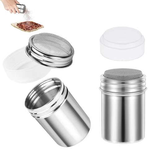 PARFCO 2 Stück Kakaostreuer Mehlstreuer 304 Edelstahl Puderzuckerstreuer mit Deckel Schokostreuer Silber zum Backen und Kochen Geeignet