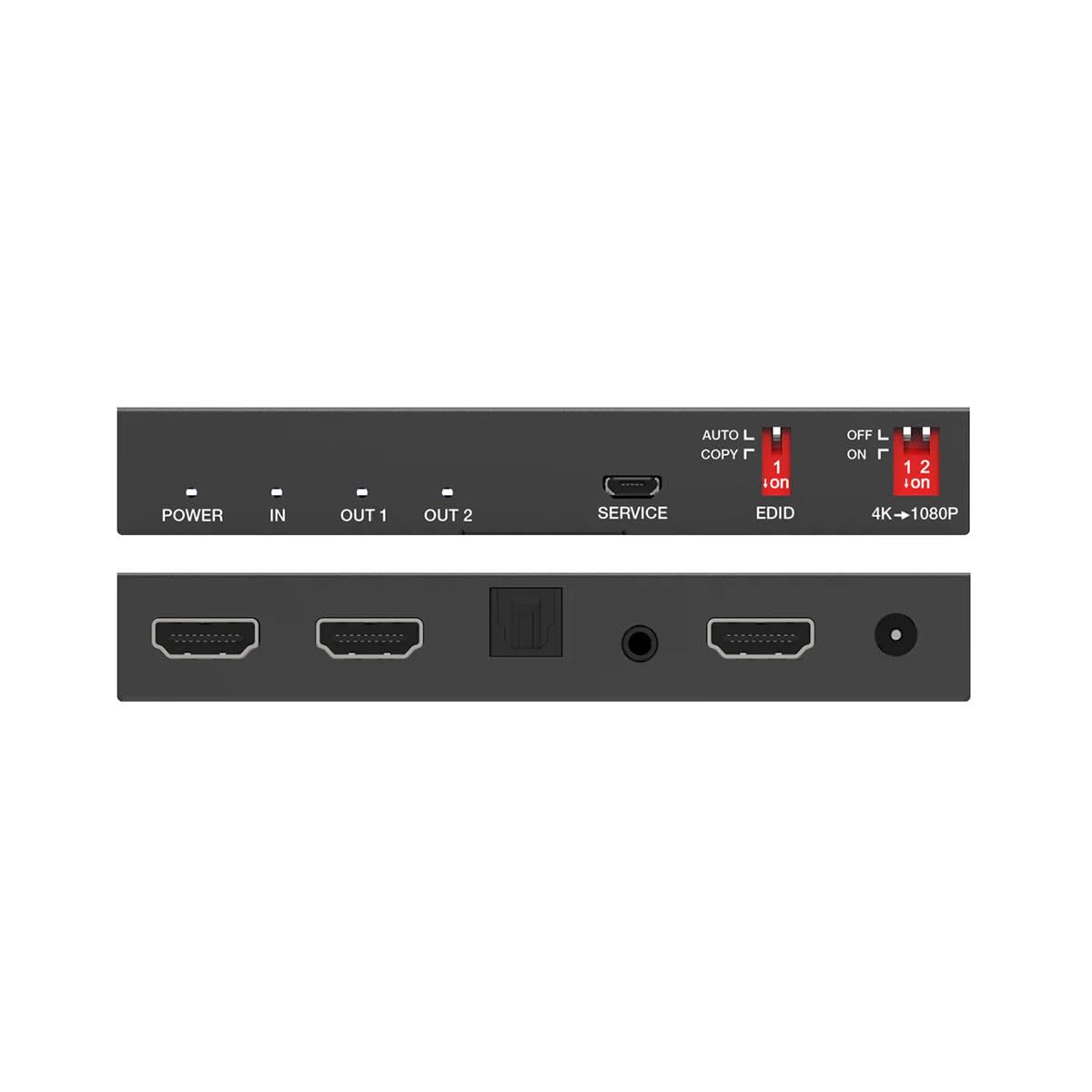 DVDO 1x2 4K HDMI 2.0 18Gbps Splitter with Scaler &amp; Audio Extract, Black