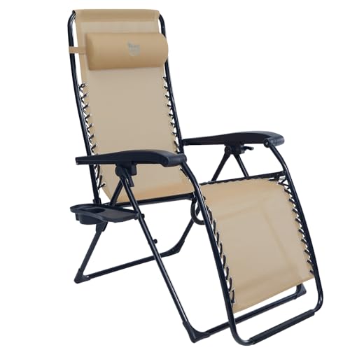 TIMBER RIDGE リクライニングチェア 折りたたみ インフィニティチェア 耐荷重136kg 角度調節 ゼログラビティーチェア カップホルダー付 枕つき 一人掛け サウナ キャンプ ベランダ 室内の商品画像（Amazon）