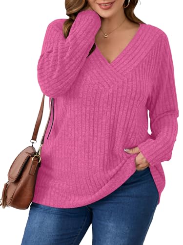 Image of BELAROI Womens Plus Size Sweaters V Neck Fall Tunic Top Pullover Shirts