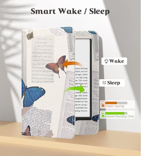 Image of MoKo Case for 6 inch All-New eBook(11th Generation-2024 /2022), Lightweight Shell Cover with Hand Strap Auto Wake /Sleep for E-Reader 11th Gen. 2024, Not fit Kobo Aura 2 /Remarkable, Vintage Butterfly