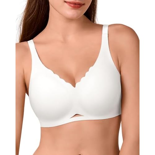 SHARICCA Wireless Bras for Women - Seamless Padded Bra No Underwire, Comfortable Soft Jelly T-Shirt Bralette for Older(S-2XL) Large White