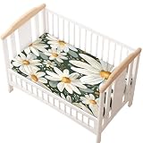 Odot Sábana Bajera Cuna, Sábana Bajera Ajustable Carrito Sabanas Minicuna Microfibra Suave Patrón Margarita 3D Funda Colchón para Cochecito Carro Capazo, Niña y Niño (Pétalo Blanco,80x160cm)