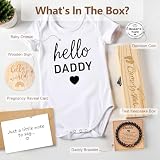 Surprise Pregnancy Announcement For Husband, Pregnancy Reveal Kit Includes Pregnancy Test Box Hello Daddy Baby Bodysuit Pregnancy Reveal Card Daddy Bracelet Decision Coin And Wooden Announcement Signs, Hello Daddy Pregnancy Announcement For Dad