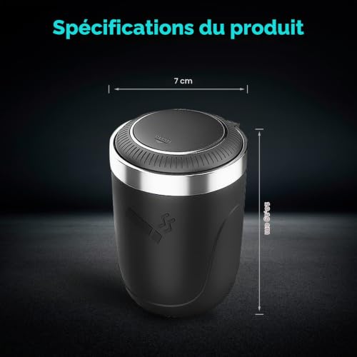 LYCXAMES Cendrier de voiture 2 pièces, cendrier sans fumée de véhicule portable en acier inoxydable avec couvercle et lumières LED pour voitures camionnettes camping en plein air, noir – vue 6