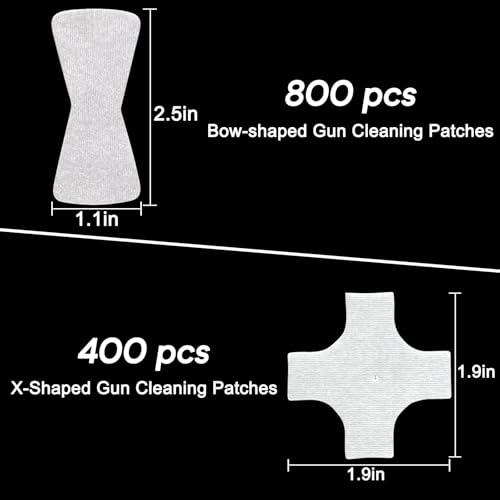 1200 PCS Gun Cleaning Patches, 800 Bow-Tie & 400 Cross-Shaped, Lint-Free Gun Cleaning Cloth for 9mm, Rifle, Shotgun – Highly Absorbent Firearm Cleaning Wipes with Storage Case, Fits Most Calibers