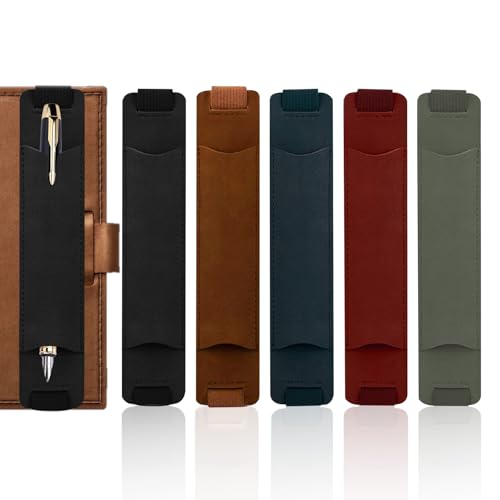 Roucerlin 5 Pcs Adjustable Pen Holder for Notebook Elastic Strap PU Leather Pen Sleeve Pouch
