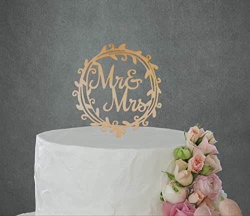 Cake Topper Mr and Mrs Blumenkranz echtes Holz Tortenschmuck Kuchendekoration Hochzeit Verlobung Mann und Frau Cover