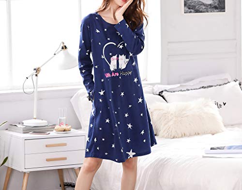 Vopmocld Big Gilrs Lovely Cats Patterns Nightgown Heart Shapes Star Print Nightdress Navy M(12)=Us 8-11 Years #TOP2