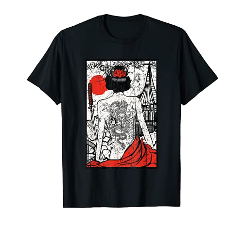 Samurai woman female warrior of bushido red moon Maglietta